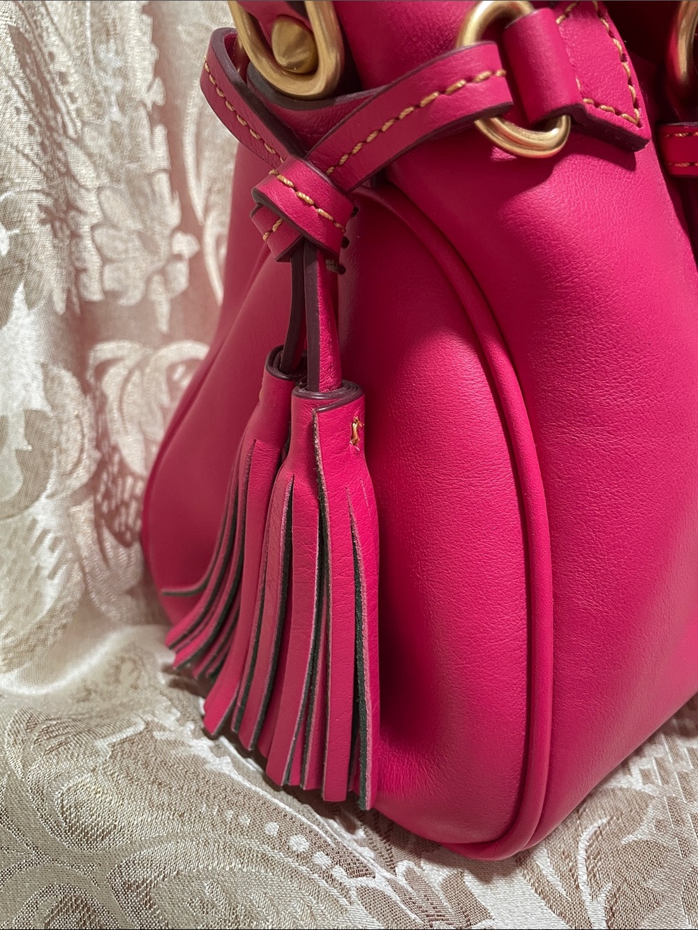 Dooney & Bourke Fuchsia Leather Satchel with Gold Hardware - Picture 3 of 12